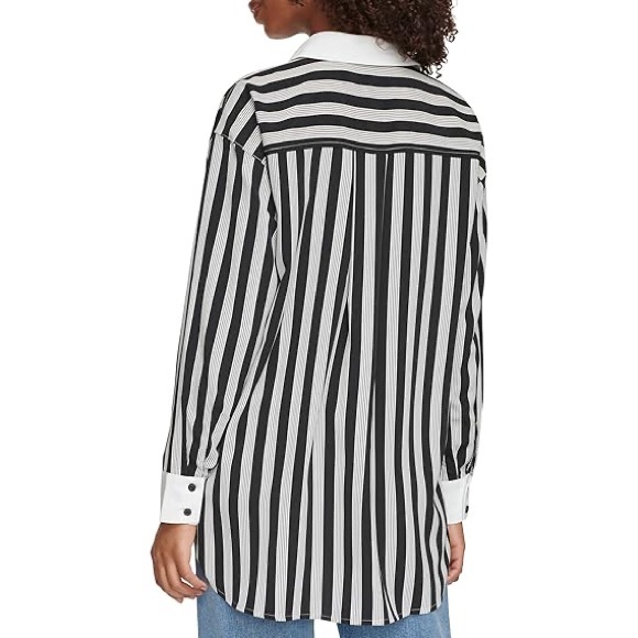 KARL LAGERFELD PARIS High Low Striped Button Down Shirt XL - Picture 4 of 10